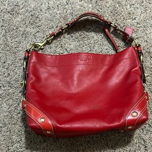 Genuine Red Leather Coach Purse- medium